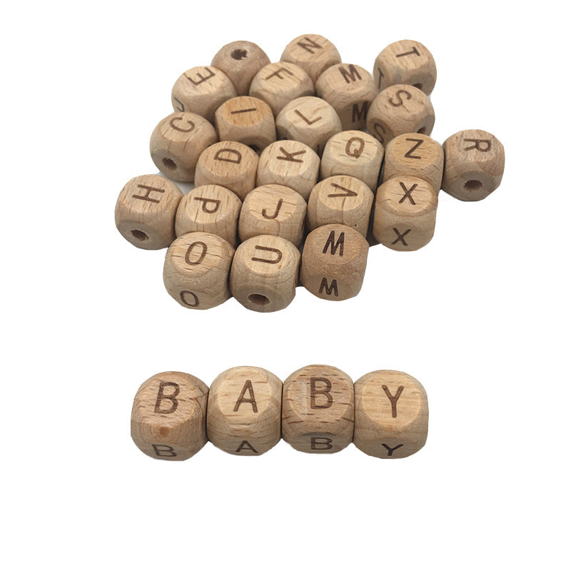 Wholesale 10pcs 1.2cm Hole Beech Wood Dice English Alphabet Wooden Beads
